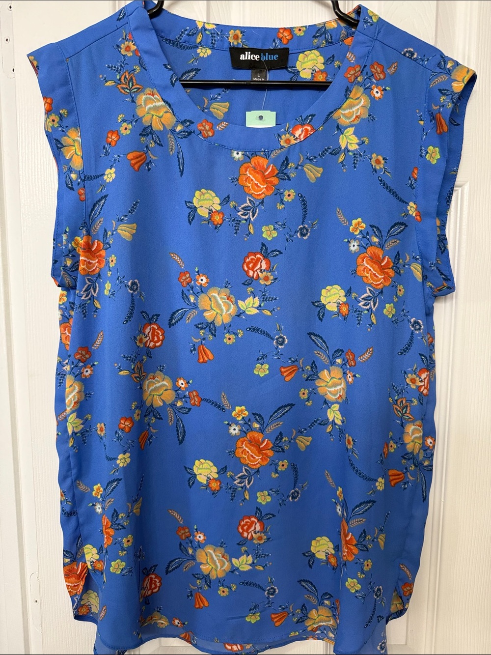 Alice blue Bright Blue Floral Sleeveless Blouse (SKU0090)